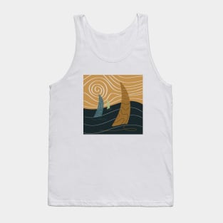 Abstract landscape of a wavy ocean and the yacht sailors Tank Top